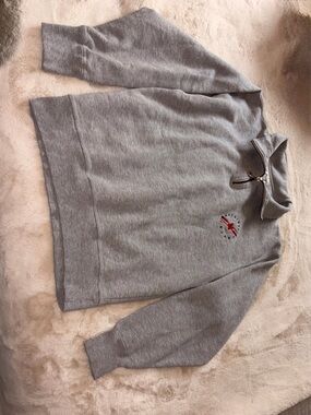 Grey Half-Zip Sweater with Embroidered Mackinac Island Logo